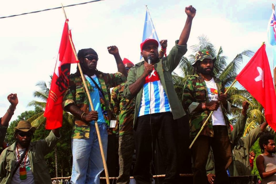The West Papua National Committee chairman Victor Yeimo addressing a 2016 demonstration in Jayapura.