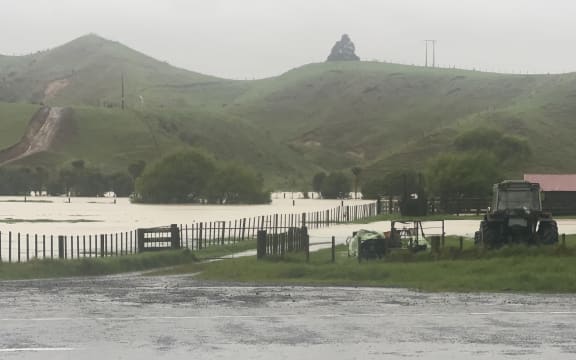 Flooding on farmland at the base of the Awakino Gorge on Tuesday. Photo: Supplied / Bree Joyce