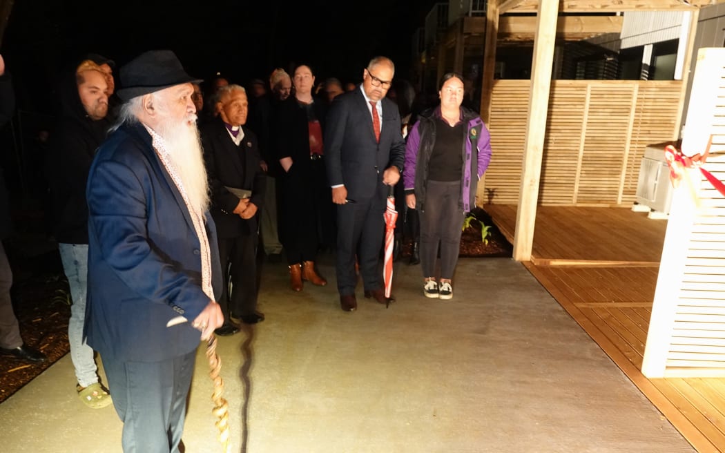 Ngāpuhi scholar Hone Sadler about to bless Kaikohe’s new community housing complex, Te Kohekohe.