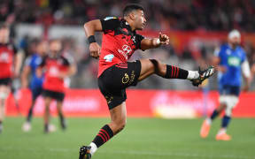 Richie Mo'unga.
Crusaders v Blues. Super Rugby Pacific. Orangetheory Stadium, Christchurch. New Zealand. Saturday 13 May 2023. © Photo : John Davidson / www.photosport.nz