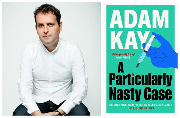 Left: Writer Adam Kay photographed by Charlie Clift. Right: His new book 'A Particularly Nasty Case'.