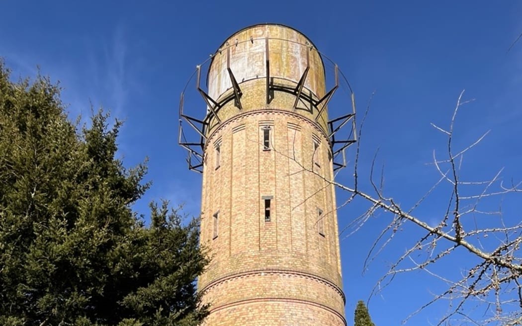 The Cambridge Water Tower, fenced off to prevent access.