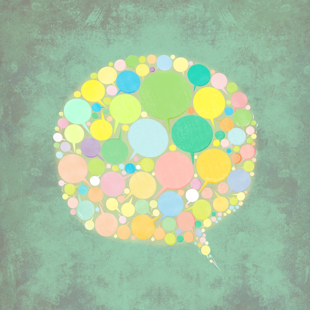 Illustration of chat bubbles against coloured background. (Photo by FANATIC STUDIO / SCIENCE PHOTO L / FST / Science Photo Library via AFP)