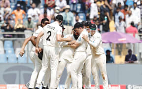 New Zealand celebrating win during day 3 of the 3rd Test Match between India and New Zealand held at the Wankhede Stadium, Mumbai, India on the 3rd November 2024

Photo by Saikat Das / Sportzpics for BCCI