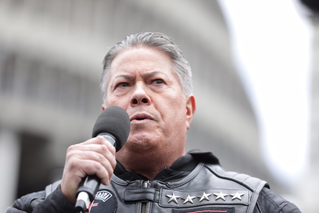 Brian Tamaki speaking at an earlier protest