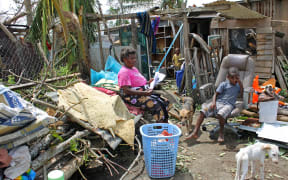 Family in Nikinini community (mother Josephine, and children Angelica (12), Jacquie (9), Jessica (1) and Bojel (8). They have lost everything beacuse of Super Cyclone Pam. The cyclone has affected 60,000 children