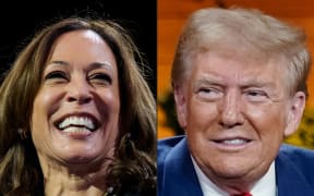 (COMBO) This combination of pictures created on October 16, 2024 shows US Vice President and Democratic presidential candidate Kamala Harris in Erie, Pennsylvania, on October 14, 2024 and former US President and Republican presidential candidate Donald Trump in Cumming, Georgia, on October 15, 2024. - Kamala Harris went after her US presidential election rival Donald Trump's mental state and fitness for office Tuesday after the 78-year-old Republican's televised town hall veered into a surreal, impromptu music session. (Photo by DUSTIN FRANZ and Elijah Nouvelage / AFP)
