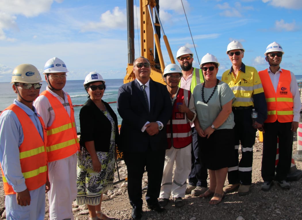 Nauru President, Lionel Aingimea, visits the construction site for the international cargo terminal