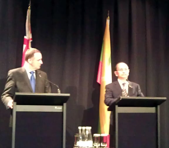 John Key and Thein Sein at a joint media conference.