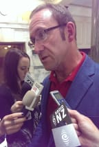 Andrew Little talking to reporters about SkyCity at Parliament.