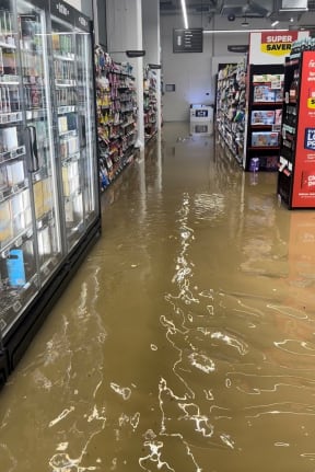 New World in Auckland's Newmarket had to shut after heavy rain flooded its premises on 27 January, 2023.