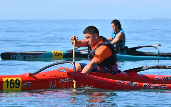 In his element: Lochlan Sa’olotoga Te’o glides across the water.
