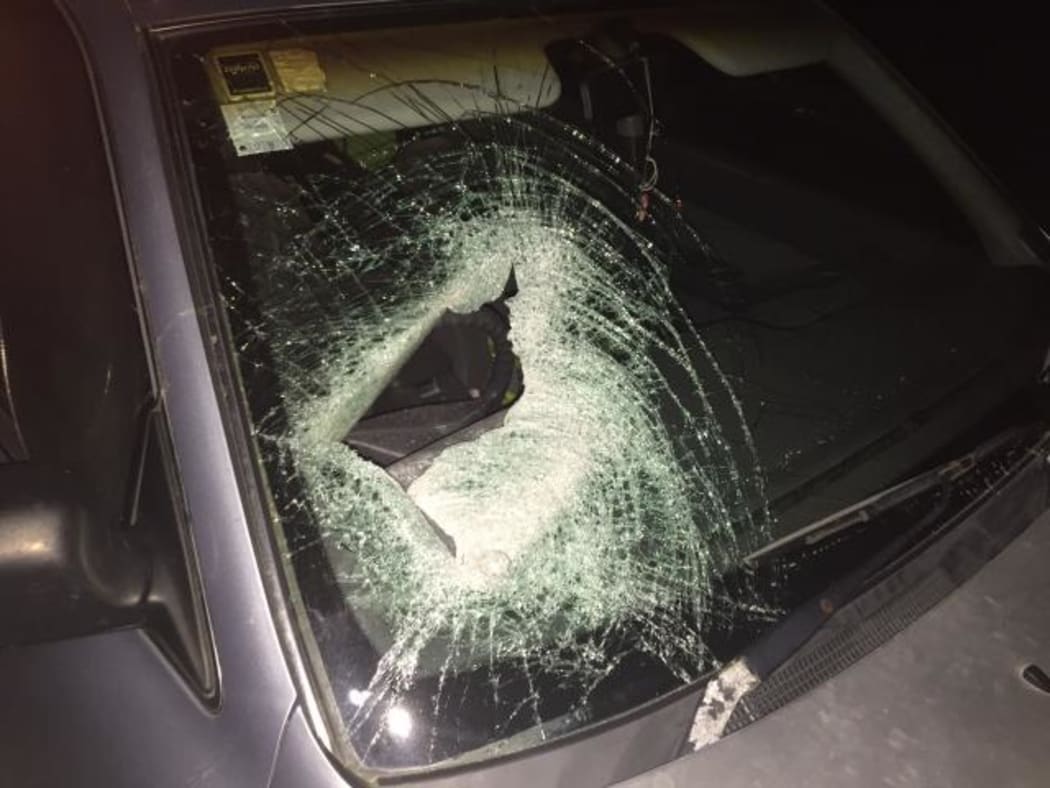 The smashed windscreen