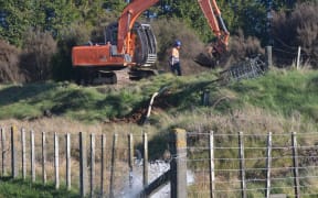 Contractors draining settling ponds that form part of the Raetihi water supply.