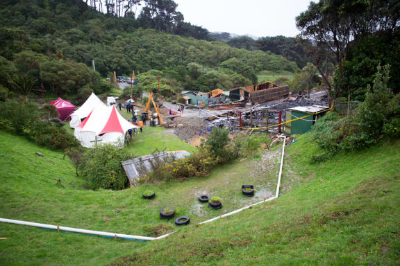 The burnt remains of Tapu Te Ranga marae from above.