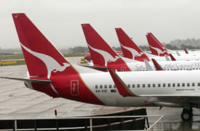 Qantas planes at a Melbourne airport.