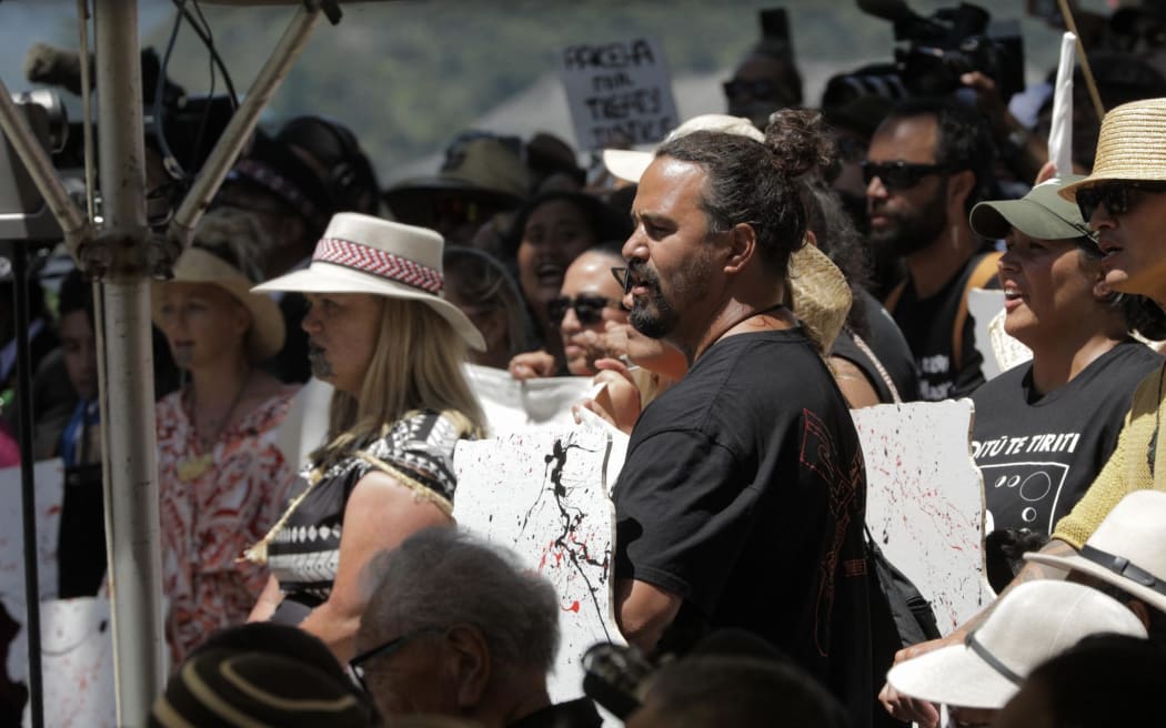 Protesters at Waitangi on 5 February.