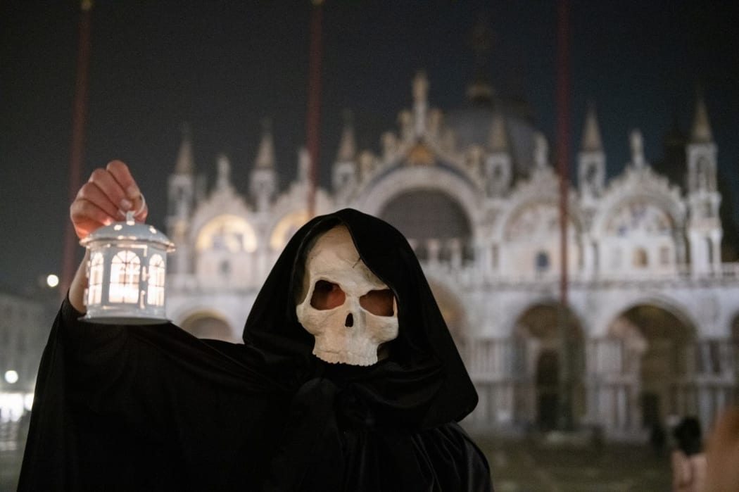 A group of Venetians dressed up like old doctors at the time when in Venice there was the plague, celebrate the end of the Venice Carnival, despite the facts it has been stopped on Sunday due to Coronavirus.