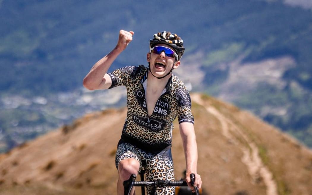 Invercargill's Josh Burnett celebrates his first stage win on the Tour of Southland.