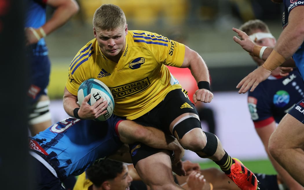 Hurricanes James O’Reilly during the Super Rugby Pacific rugby match between the Wellington Hurricanes, and Rebels at Sky Stadium in Wellington. 21 May 2022. © Copyright image by Marty Melville / www.photosport.nz