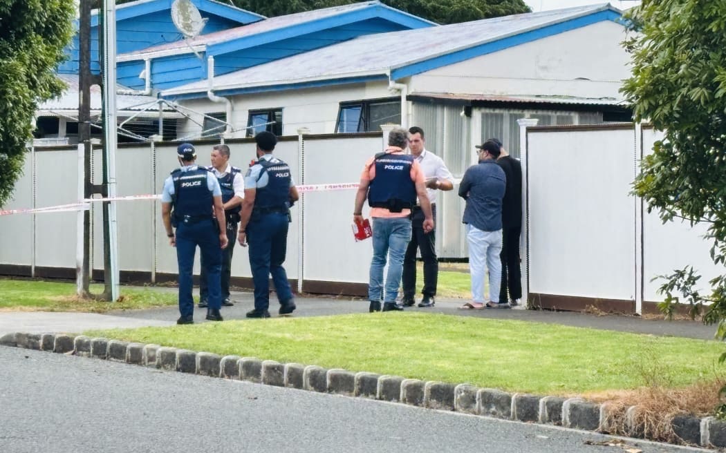Police at the scene of a shooting in Onehunga, Auckland, in January 2026.