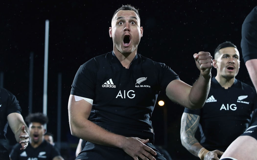 All Black Israel Dagg performs the haka 2017.