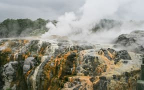 New Zealand steam geysers. New Zealand landscapes