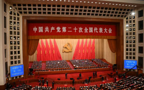 A general view shows the closing ceremony of the 20th Chinese Communist Party's Congress at the Great Hall of the People in Beijing on October 22, 2022. (Photo by Noel CELIS / AFP)