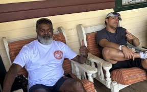 Uncle Des and Piripi on the deck
