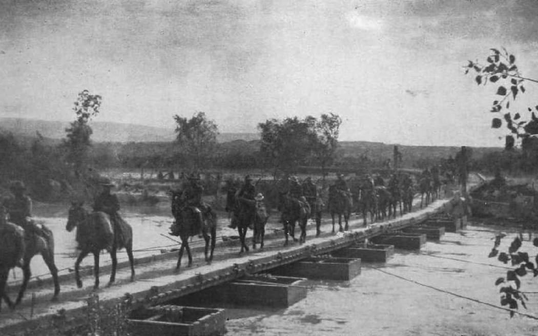 New Zealand Mounted Rifles crossing the River Jordan, 1918