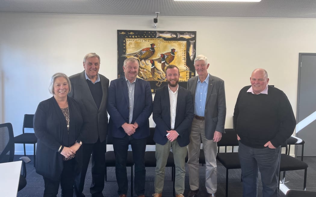 Associate Minister of Local Government, MP Kieran McAnulty (third from left) met with Ashburton District councillors Lynette Lovett, Rodger Letham, Mayor Neil Brown, Stuart Wilson, and Angus McKay on 6 September, 2022.