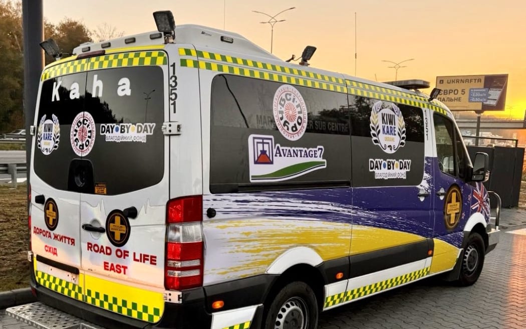 A Kiwi K.A.R.E Road-of-Life ambulance operating in Donetsk in late 2024.