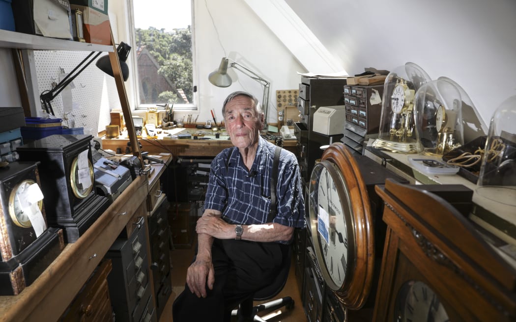 Ian Young, 86 year old horologist.  Has been in the clock-making trade trade for 70 years.