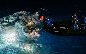 The submersible DSV Limiting Factor being recovered after its first dive to the deepest point of the Challenger Deep