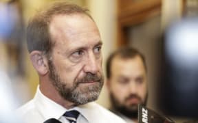 Minister of Justice Andrew Little talking to media.