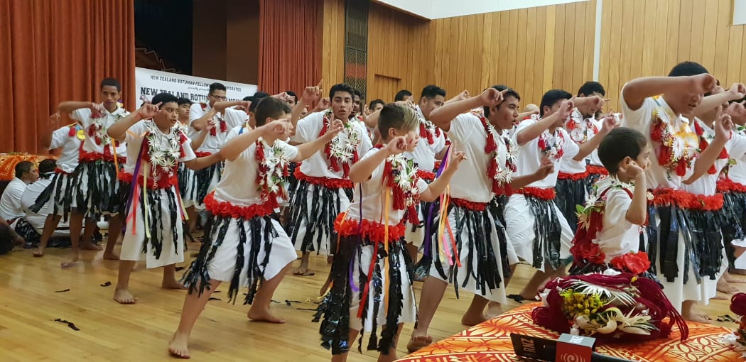 Rotuman men and boys perform the Sua and Tiap Hi'i.