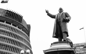 The statue of Premier Richard Seddon in front of Parliament.