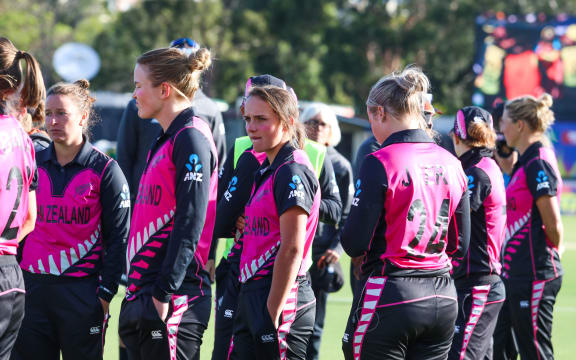 Dejected White Ferns players after their defeat to Australia during the 2020 ICC Women's T20 World Cup.
