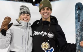 Zoi Sadowski-Synnott and Nico Porteous celebrate their success at the 2022 X Games in Aspen.