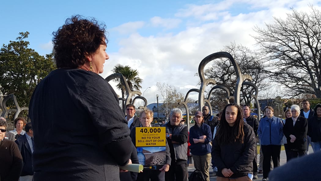 Jen Branje addresses protesters