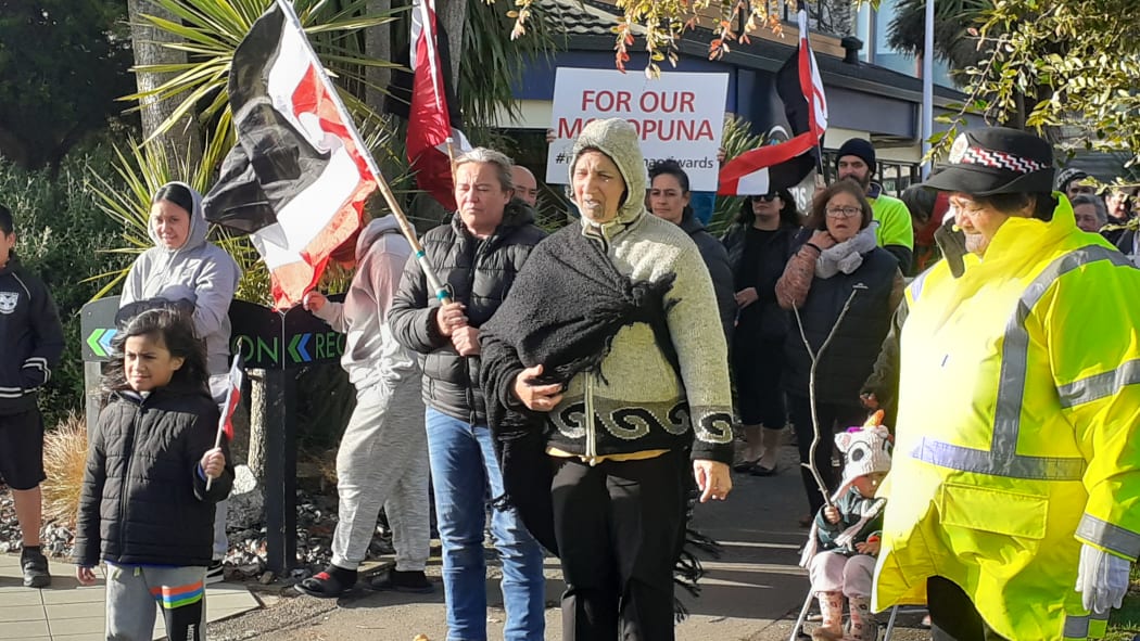 A hīkoi in support of Māori wards arrives at Horizons Regional Council before the vote in May. The council is proposing two Māori wards for the 2022 election.