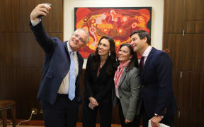 Scott Morrison, Jacinda Ardern, Jenny Morrison and Clarke Gayford.
