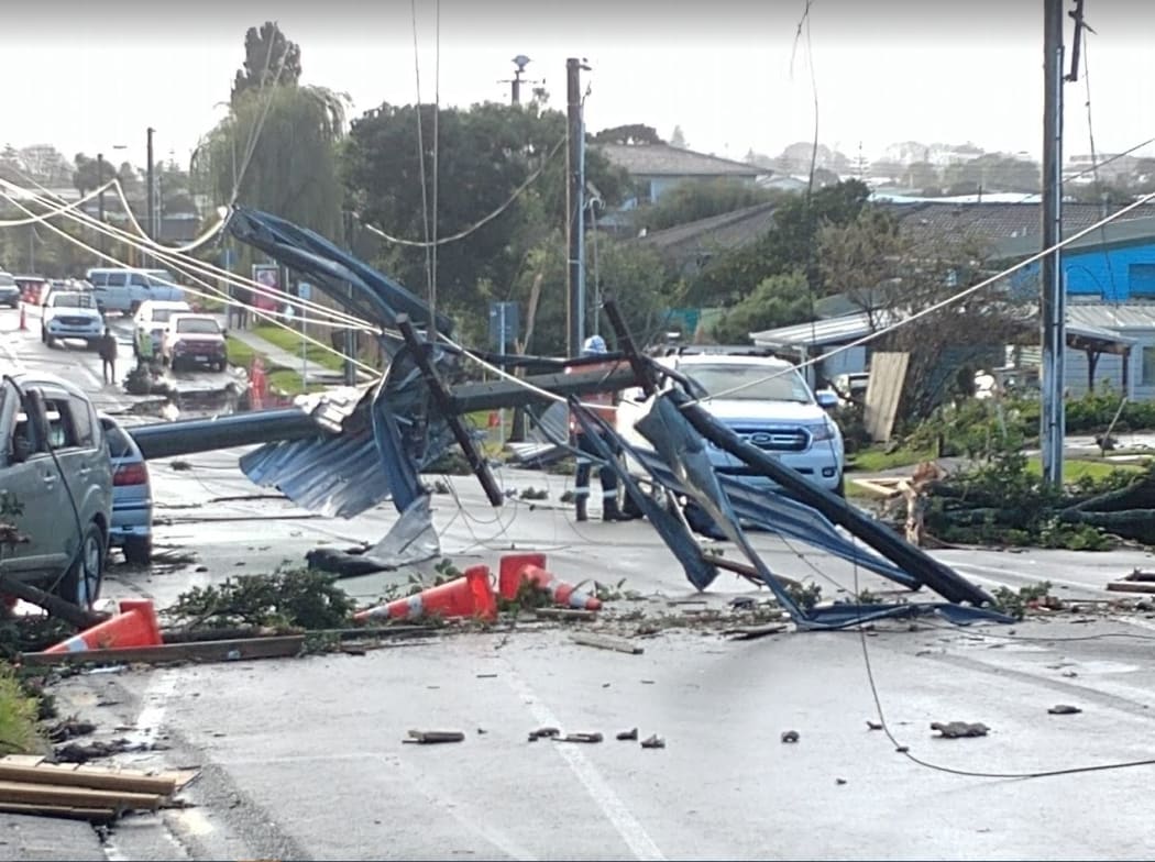 Damage after a tornado in the South Auckland suburb of Papatoetoe on 19 June 2021.