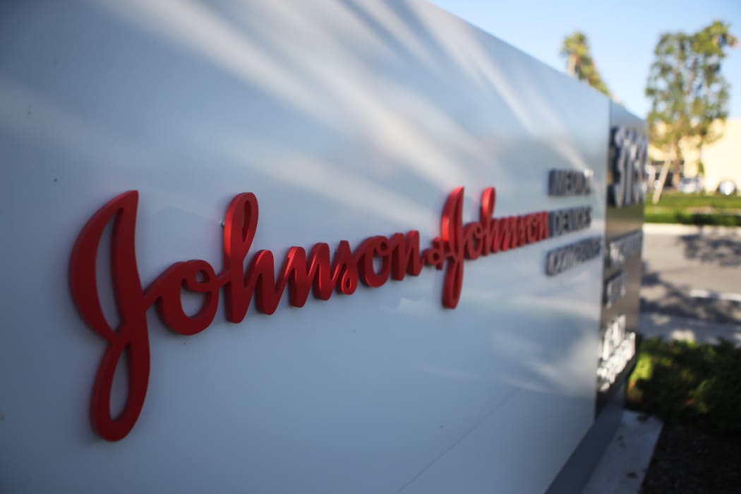 The Johnson & Johnson company logo on a sign at its campus in Irvine, California.