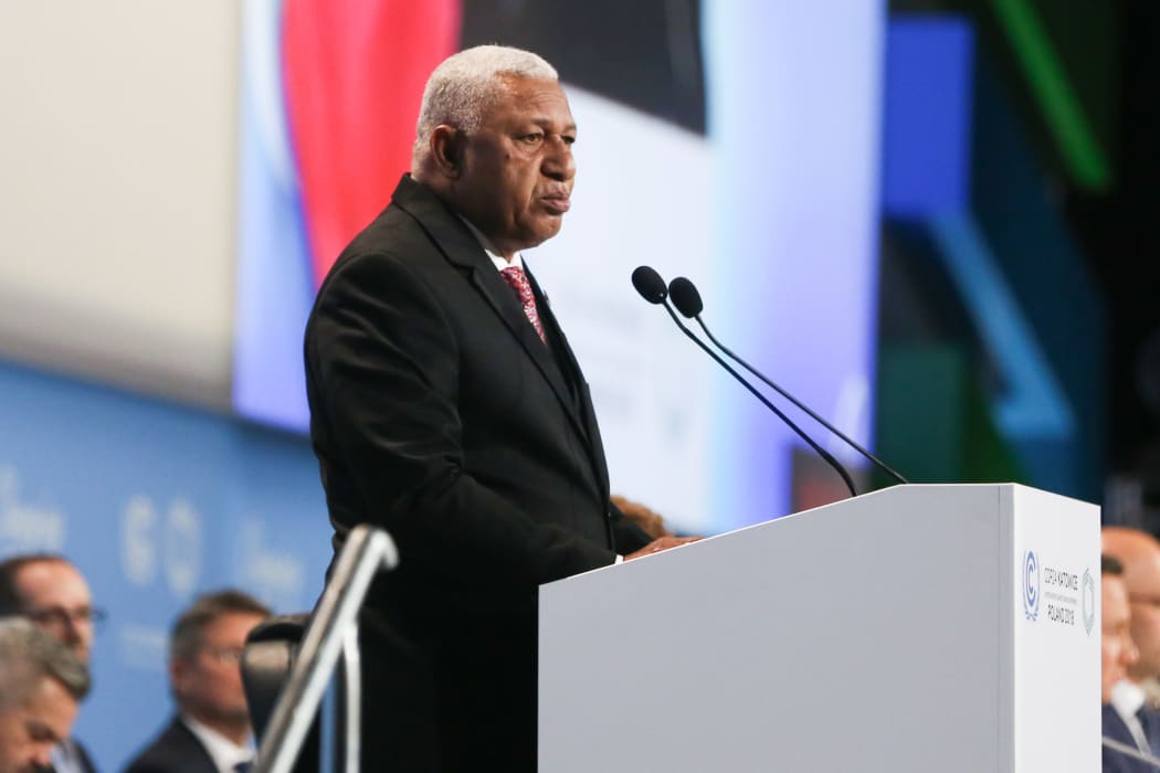 Frank Bainimarama, the prime minister of Fiji during the opening ceremony of COP 24, the 24th Conference of the Parties to the United Nations Framework Convention on Climate Change.