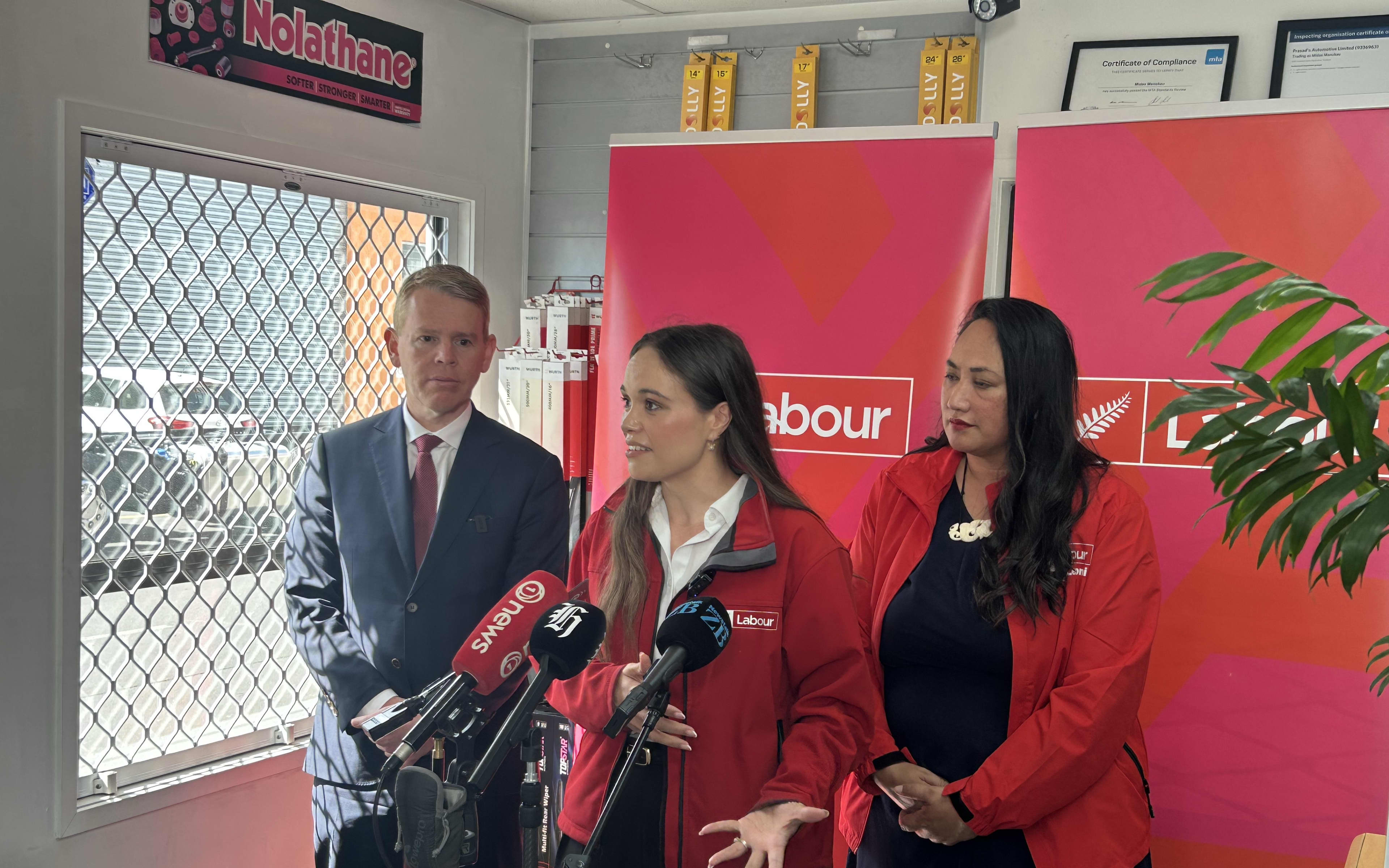 Labour's Chris Hipkins, Arena Williams and others at Midas Manukau, on the campaign trail, October 2026.