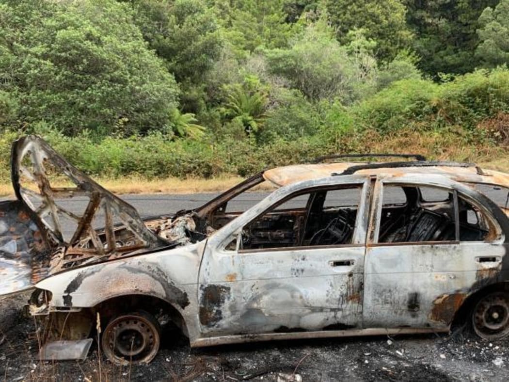 Julian Varley's burnt out car.