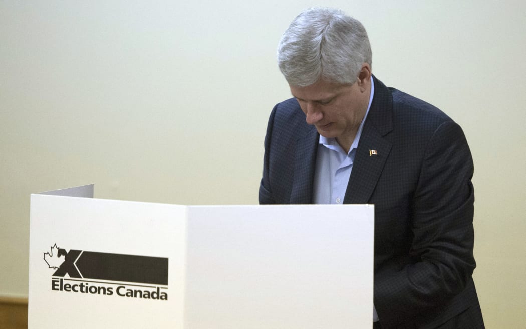 Canadian Prime Minister Stephen Harper casts his vote.