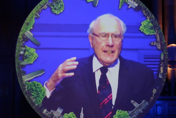 Sir Geoffrey Palmer addresses the New Zealand Planning Institute conference at the Dunedin Town Hall on 13 April 2016.