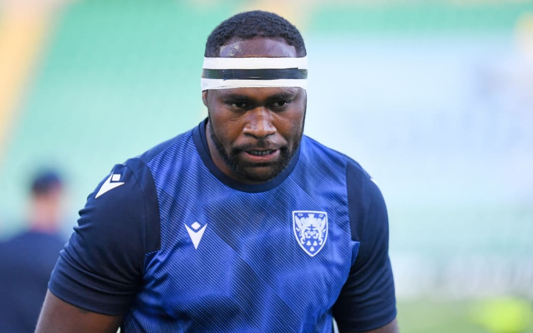 Northampton Saints lock Api Ratuniyarawa (5) warms up before the English championship Gallagher Premiership Rugby Union match between Northampton Saints and Bath Rugby on August 26, 2020 at Franklins Gardens in Northampton, England - Photo Dennis Goodwin / ProSportsImages / DPPI (Photo by Dennis Goodwin / Pro Sports Images Ltd / DPPI via AFP)